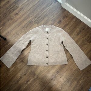 Joie Neutral Light Taupe Button-Front Crewneck Cardigan
